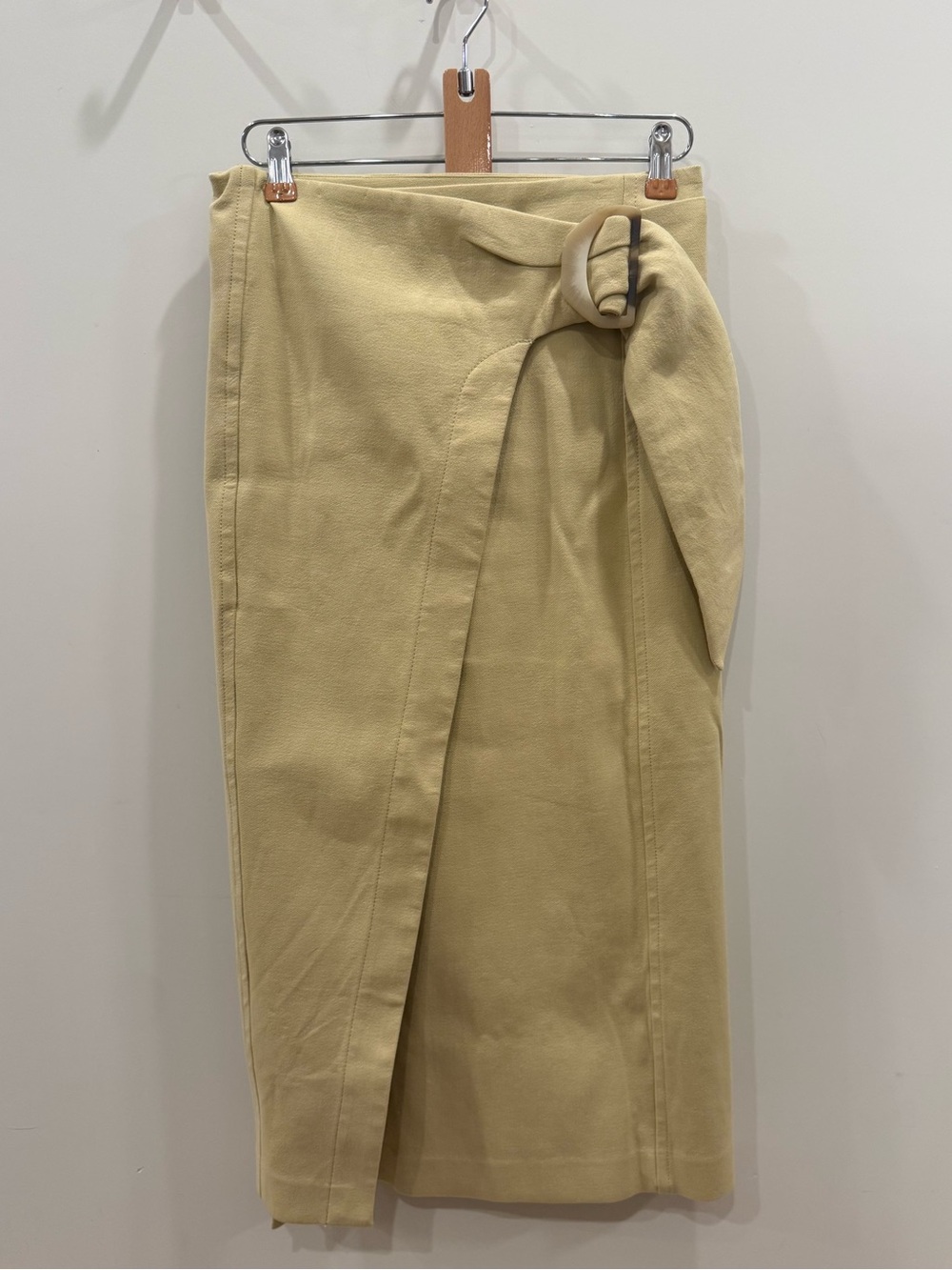 Vince Wrap Midi Skirt in Pale Beige with Buckle